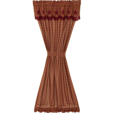 Burgundy Star Door Panel with Attached Scalloped Layered Valance 72